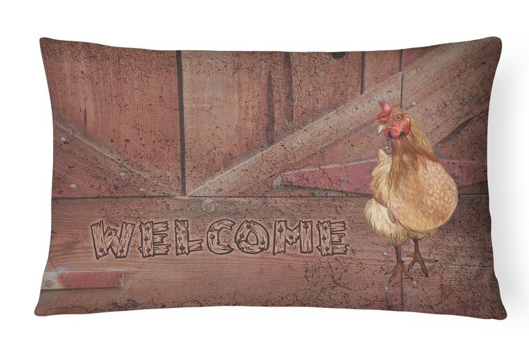 12 in x 16 in  Outdoor Throw Pillow Welcome Chicken Canvas Fabric Decorative Pillow