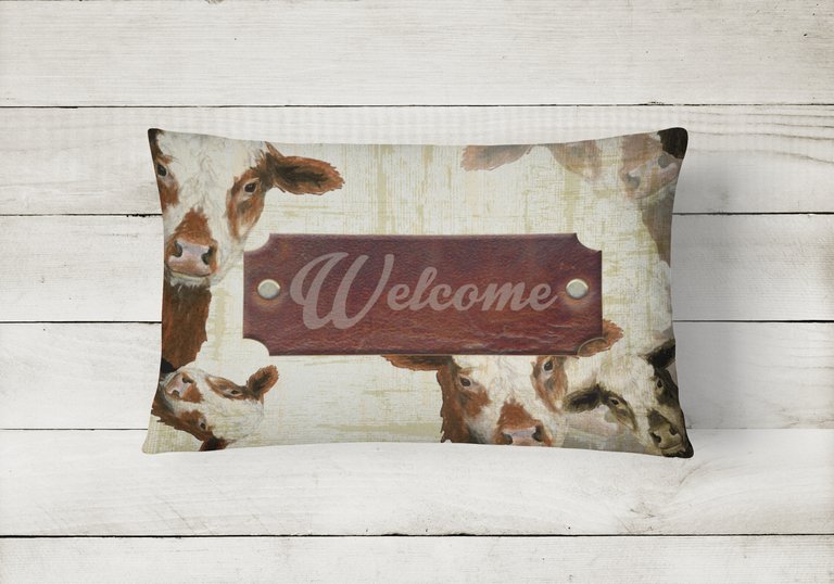 12 in x 16 in  Outdoor Throw Pillow Welcome cow Canvas Fabric Decorative Pillow