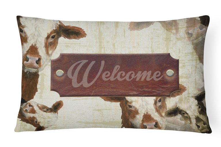 12 in x 16 in  Outdoor Throw Pillow Welcome cow Canvas Fabric Decorative Pillow