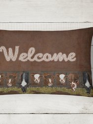 12 in x 16 in  Outdoor Throw Pillow Welcome Mat with Cows Canvas Fabric Decorative Pillow
