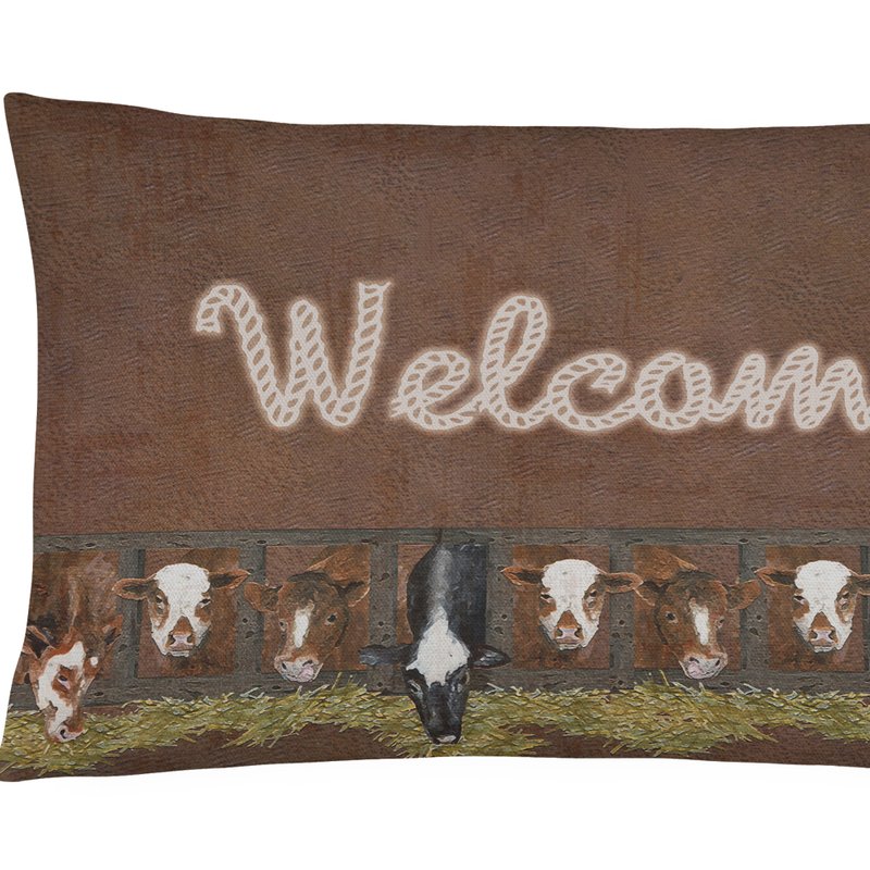 Caroline's Treasures 12 In X 16 In Outdoor Throw Pillow Welcome Mat With Cows Canvas Fabric Decorative Pillow