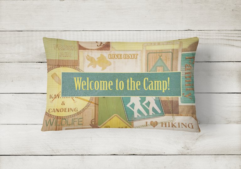 12 in x 16 in  Outdoor Throw Pillow Welcome to the Camp Canvas Fabric Decorative Pillow