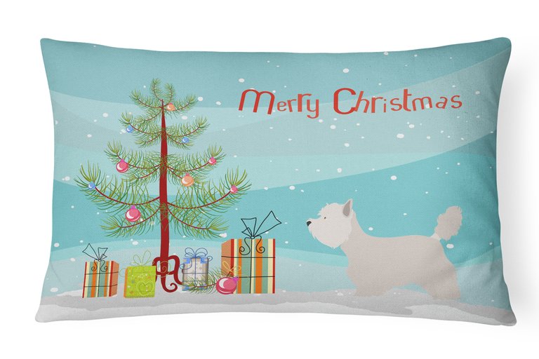 12 in x 16 in  Outdoor Throw Pillow Westie Christmas Canvas Fabric Decorative Pillow