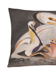 12 in x 16 in  Outdoor Throw Pillow White Pelicans Canvas Fabric Decorative Pillow