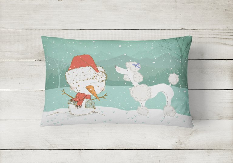 12 in x 16 in  Outdoor Throw Pillow White Poodle Snowman Christmas Canvas Fabric Decorative Pillow
