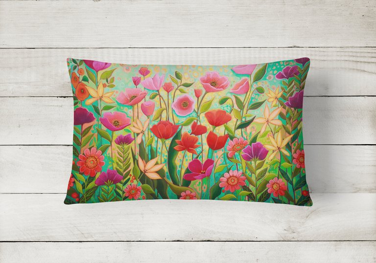 12 in x 16 in  Outdoor Throw Pillow Wild Beauty Flowers Canvas Fabric Decorative Pillow