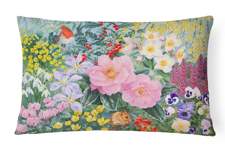 12 in x 16 in  Outdoor Throw Pillow Winter Floral by Anne Searle Canvas Fabric Decorative Pillow