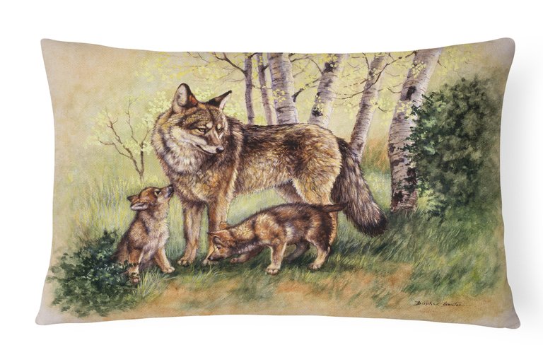 12 in x 16 in  Outdoor Throw Pillow Wolf Wolves by Daphne Baxter Canvas Fabric Decorative Pillow