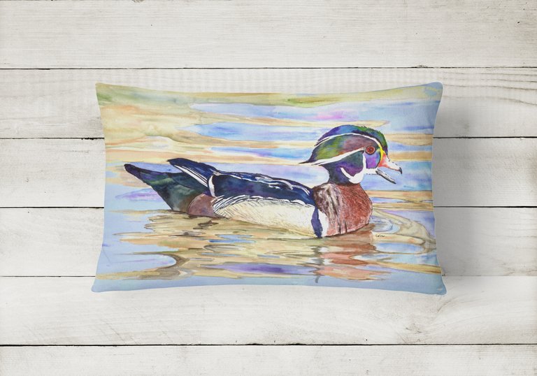 12 in x 16 in  Outdoor Throw Pillow Wood Duck Canvas Fabric Decorative Pillow
