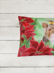 12 in x 16 in  Outdoor Throw Pillow Yorkshire Terrier #2 Poinsettas Canvas Fabric Decorative Pillow