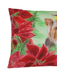 12 in x 16 in  Outdoor Throw Pillow Yorkshire Terrier #2 Poinsettas Canvas Fabric Decorative Pillow