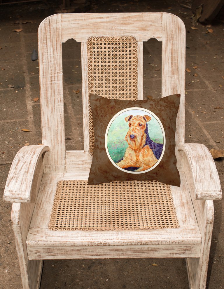 14 in x 14 in Outdoor Throw PillowAiredale Terrier Fabric Decorative Pillow