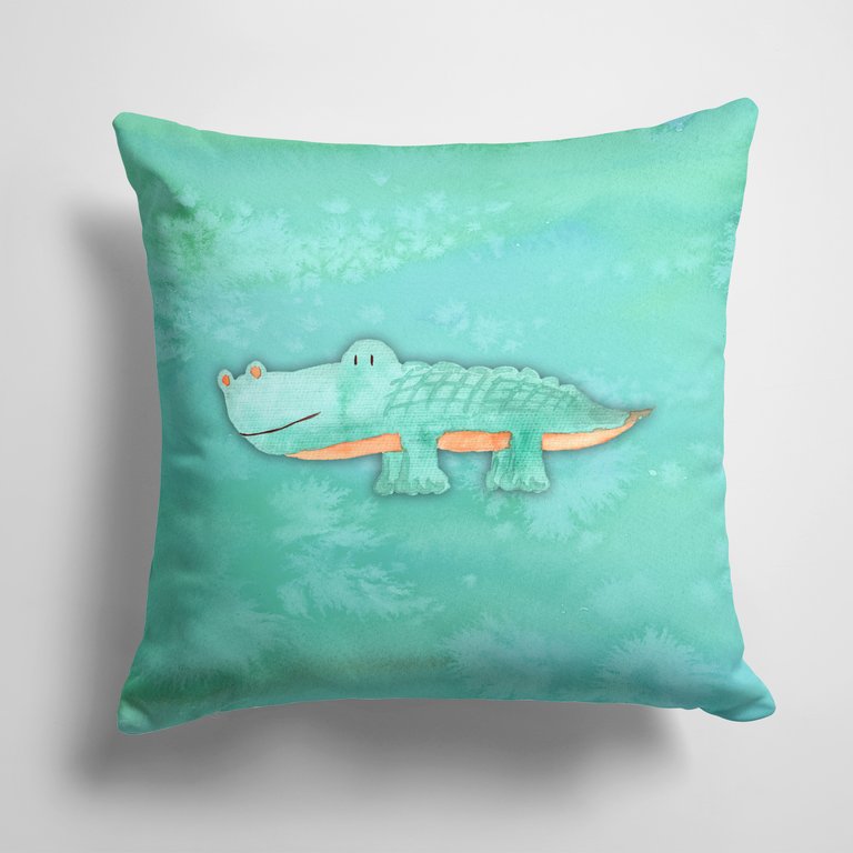 14 in x 14 in Outdoor Throw PillowAlligator Watercolor Fabric Decorative Pillow