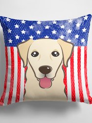 14 in x 14 in Outdoor Throw PillowAmerican Flag and Golden Retriever Fabric Decorative Pillow