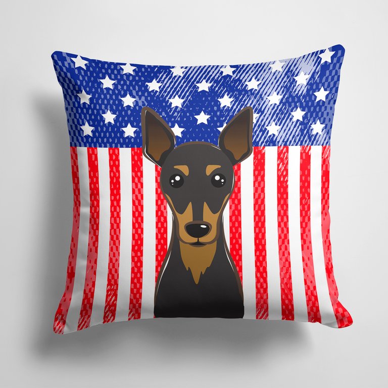 14 in x 14 in Outdoor Throw PillowAmerican Flag and Min Pin Fabric Decorative Pillow