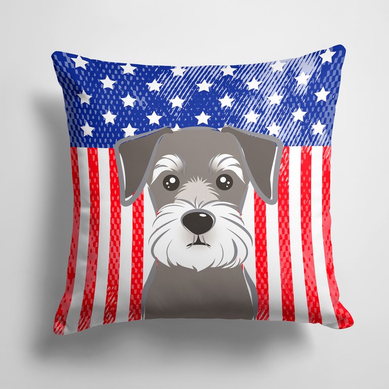 14 in x 14 in Outdoor Throw PillowAmerican Flag and Schnauzer Fabric Decorative Pillow