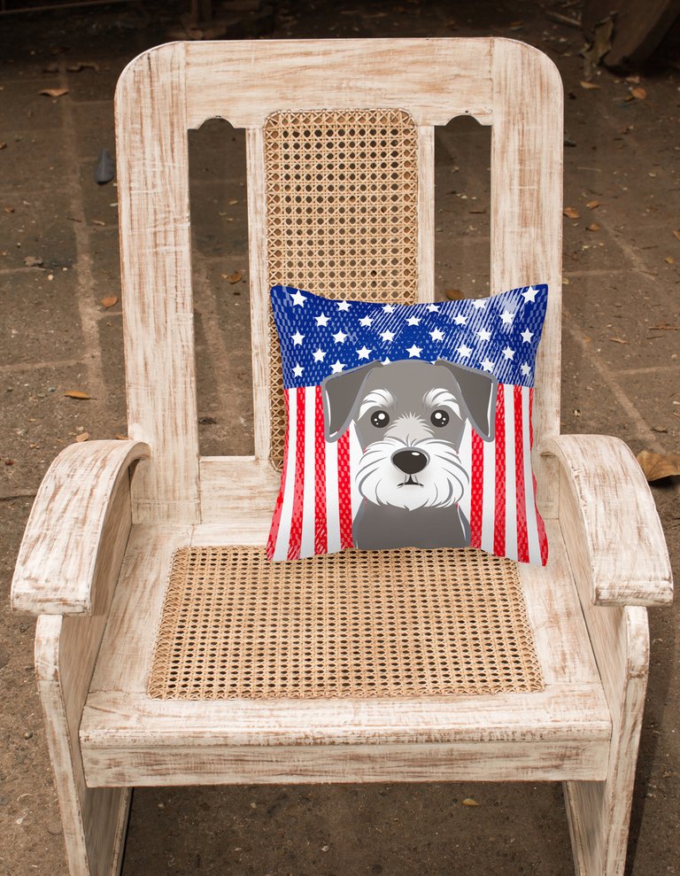 14 in x 14 in Outdoor Throw PillowAmerican Flag and Schnauzer Fabric Decorative Pillow