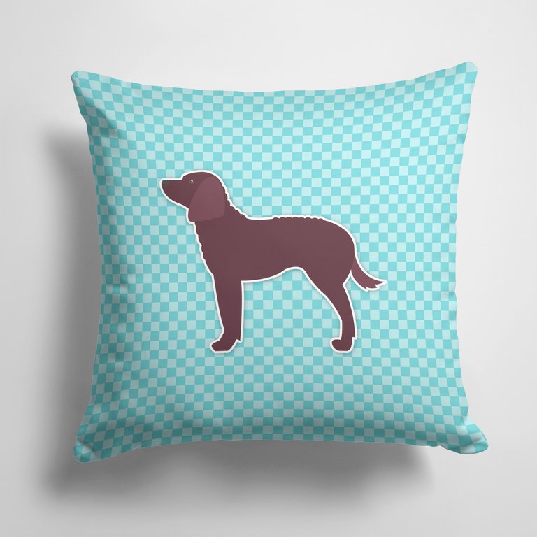 14 in x 14 in Outdoor Throw PillowAmerican Water Spaniel  Checkerboard Blue Fabric Decorative Pillow