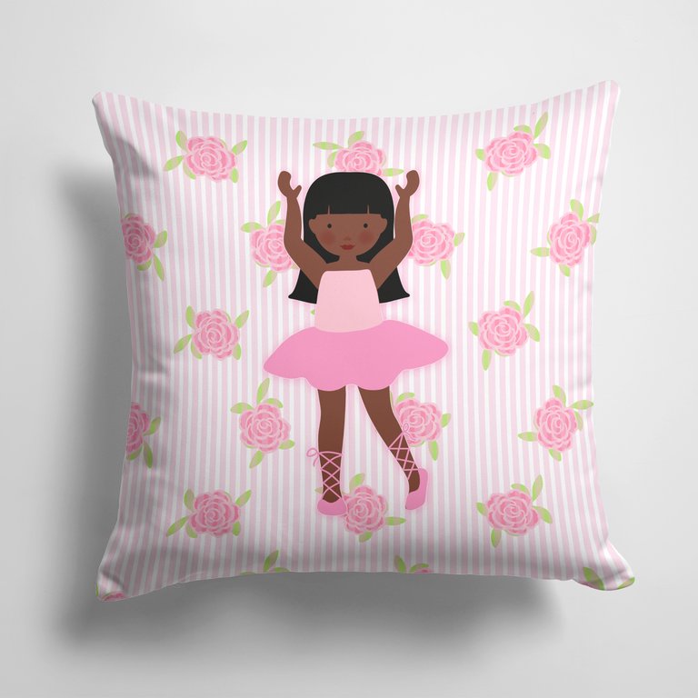 14 in x 14 in Outdoor Throw PillowBallerina African American Long Hair Fabric Decorative Pillow