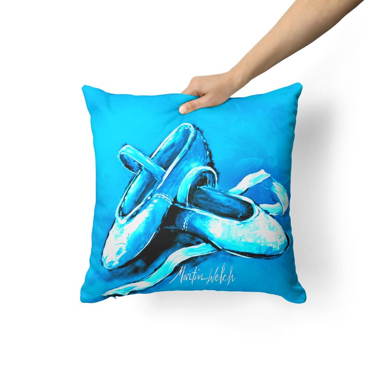 14 in x 14 in Outdoor Throw PillowBallet Shoes Aqua Blue Fabric Decorative Pillow