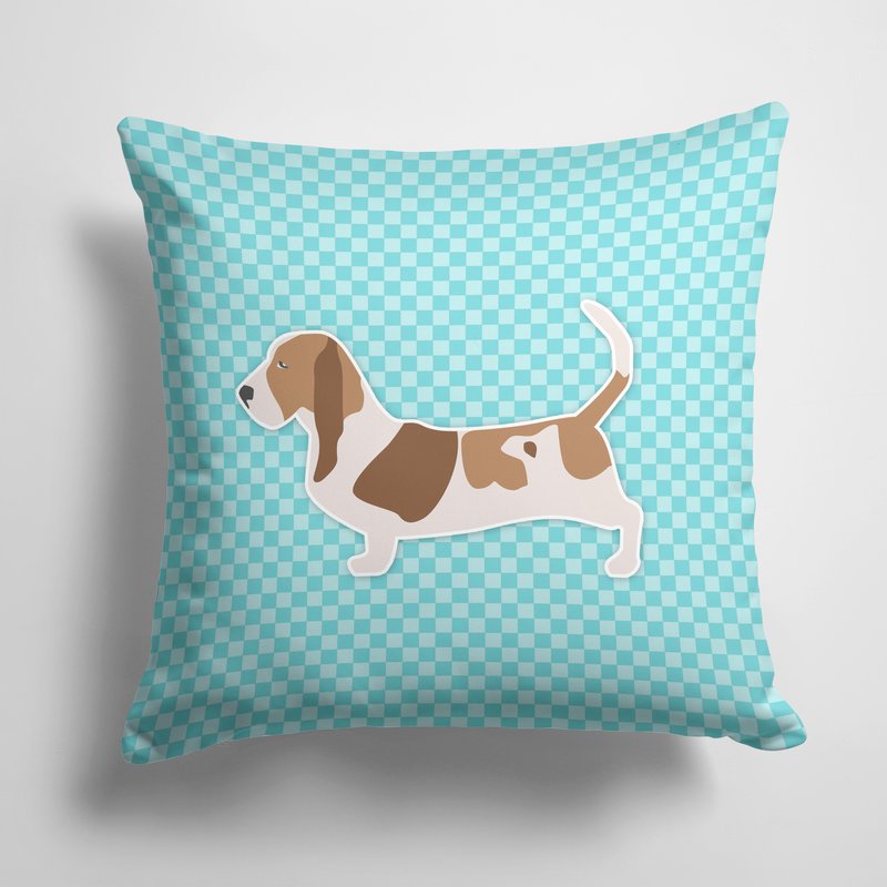 Caroline's Treasures 14 In X 14 In Outdoor Throw Pillowbasset Hound Checkerboard Blue Fabric Decorative Pillow