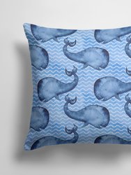 14 in x 14 in Outdoor Throw PillowBeach Watercolor Whales Fabric Decorative Pillow