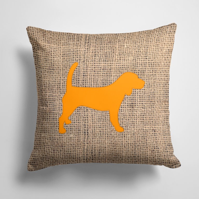 14 in x 14 in Outdoor Throw PillowBeagle Burlap and Orange BB1087 Fabric Decorative Pillow