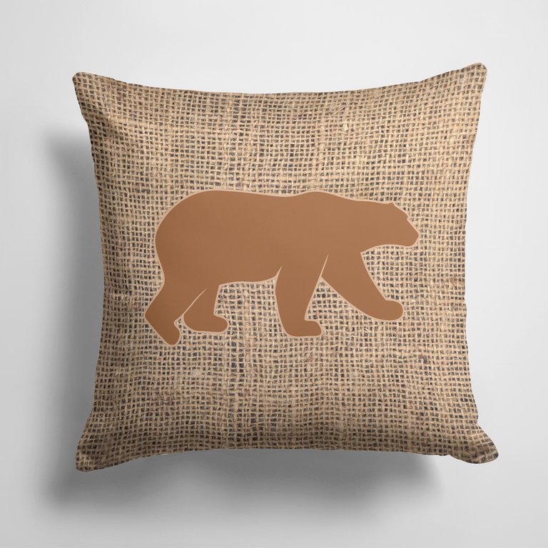 14 in x 14 in Outdoor Throw PillowBear Burlap and Brown Fabric Decorative Pillow