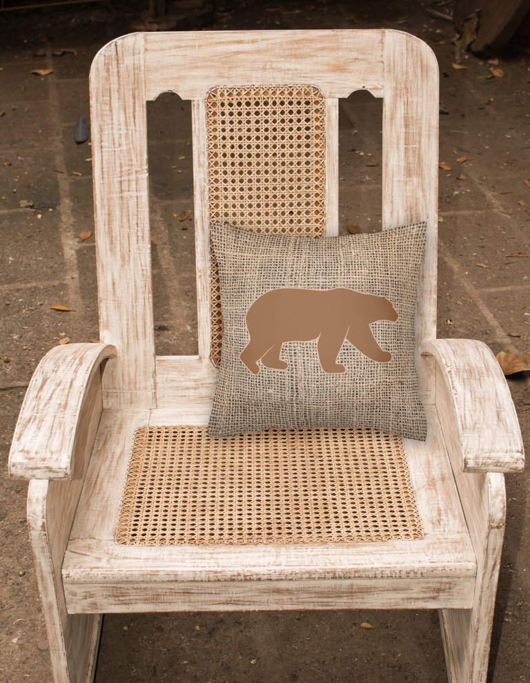 14 in x 14 in Outdoor Throw PillowBear Burlap and Brown Fabric Decorative Pillow