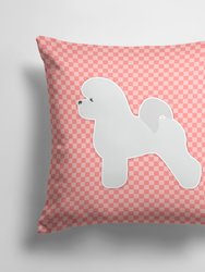 14 in x 14 in Outdoor Throw PillowBichon Frise Checkerboard Pink Fabric Decorative Pillow