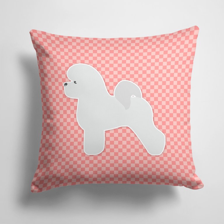 14 in x 14 in Outdoor Throw PillowBichon Frise Checkerboard Pink Fabric Decorative Pillow