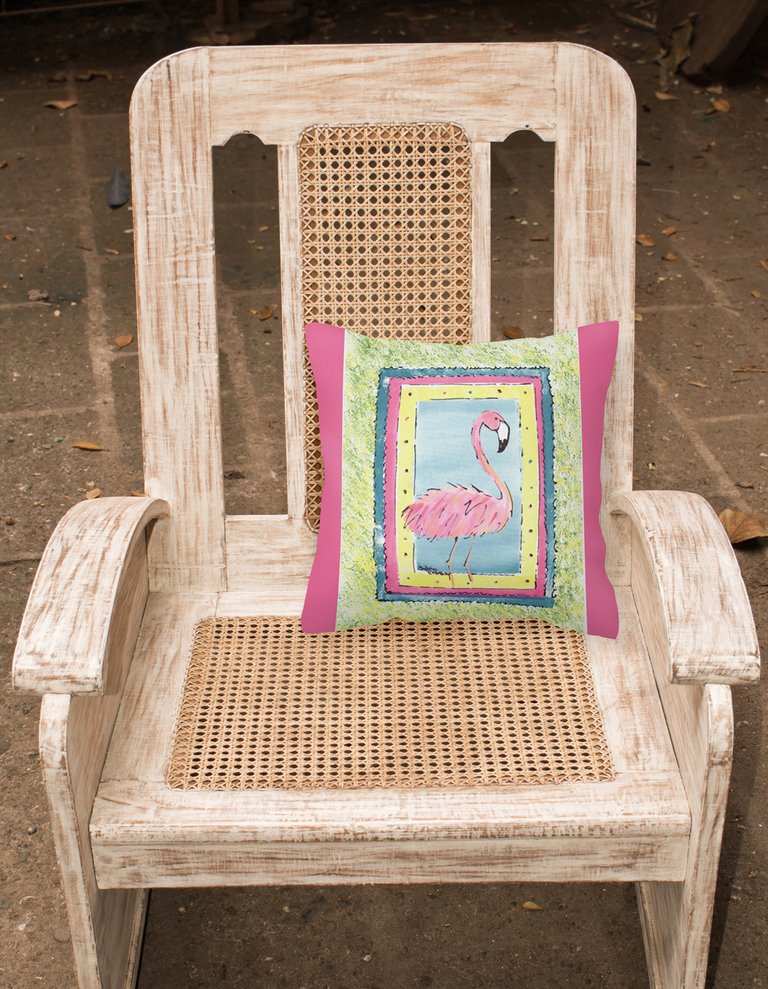 14 in x 14 in Outdoor Throw PillowBird - Flamingo Fabric Decorative Pillow