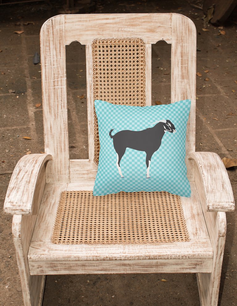 14 in x 14 in Outdoor Throw PillowBlack Bengal Goat Blue Check Fabric Decorative Pillow