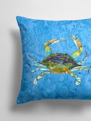 14 in x 14 in Outdoor Throw PillowBlue Crab on Blue Fabric Decorative Pillow