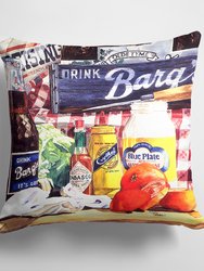 14 in x 14 in Outdoor Throw PillowBlue Plate Mayonaise, Barq's and a tomato sandwich Fabric Decorative Pillow