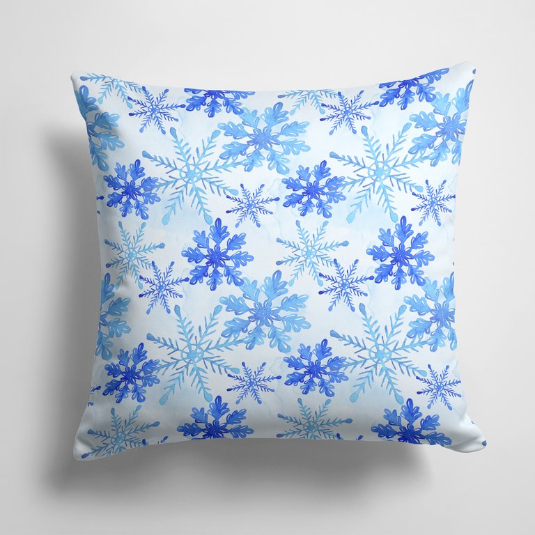 14 in x 14 in Outdoor Throw PillowBlue Snowflakes Watercolor Fabric Decorative Pillow