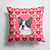 14 in x 14 in Outdoor Throw PillowBoston Terrier Hearts Love Valentine's Day Fabric Decorative Pillow