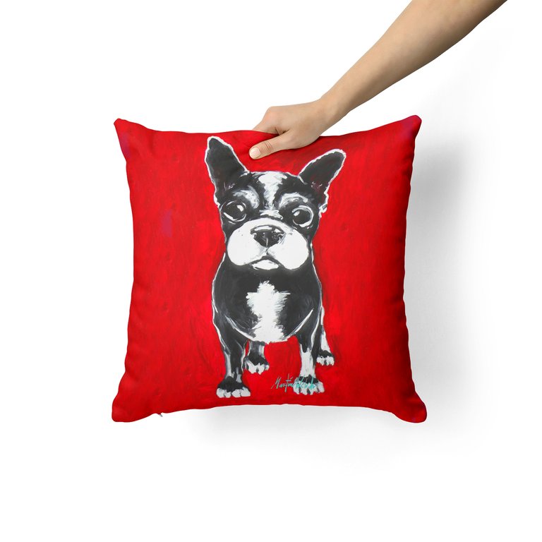14 in x 14 in Outdoor Throw PillowBoston Terrier Runt Fabric Decorative Pillow