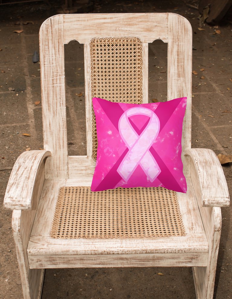 14 in x 14 in Outdoor Throw PillowBreast Cancer Battle Flag Fabric Decorative Pillow