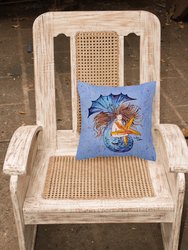14 in x 14 in Outdoor Throw PillowBrown Headed Mermaid on Blue Fabric Decorative Pillow