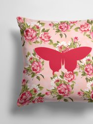 14 in x 14 in Outdoor Throw PillowButterfly Shabby Chic Pink Roses  Fabric Decorative Pillow