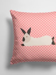 14 in x 14 in Outdoor Throw PillowCalifornia White Rabbit Pink Check Fabric Decorative Pillow
