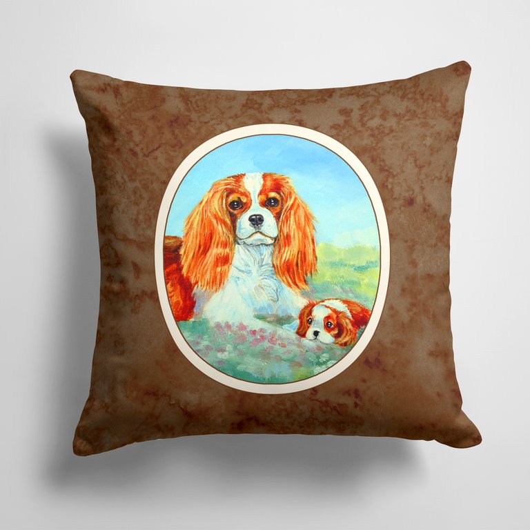 14 in x 14 in Outdoor Throw PillowCavalier Spaniel Momma's Love Fabric Decorative Pillow