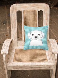 14 in x 14 in Outdoor Throw PillowCheckerboard Blue Maltese Fabric Decorative Pillow