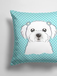 14 in x 14 in Outdoor Throw PillowCheckerboard Blue Maltese Fabric Decorative Pillow