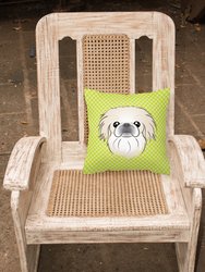 14 in x 14 in Outdoor Throw PillowCheckerboard Lime Green Pekingese Fabric Decorative Pillow
