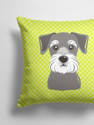 14 in x 14 in Outdoor Throw PillowCheckerboard Lime Green Schnauzer Fabric Decorative Pillow
