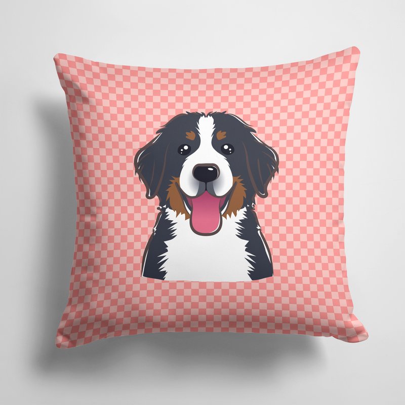 Caroline's Treasures 14 In X 14 In Outdoor Throw Pillowcheckerboard Pink Bernese Mountain Dog Fabric Decorative Pillow