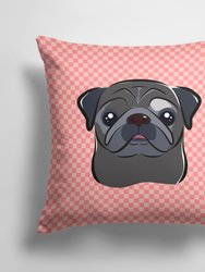 14 in x 14 in Outdoor Throw PillowCheckerboard Pink Black Pug Fabric Decorative Pillow