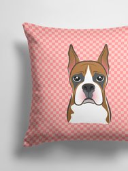 14 in x 14 in Outdoor Throw PillowCheckerboard Pink Boxer Fabric Decorative Pillow